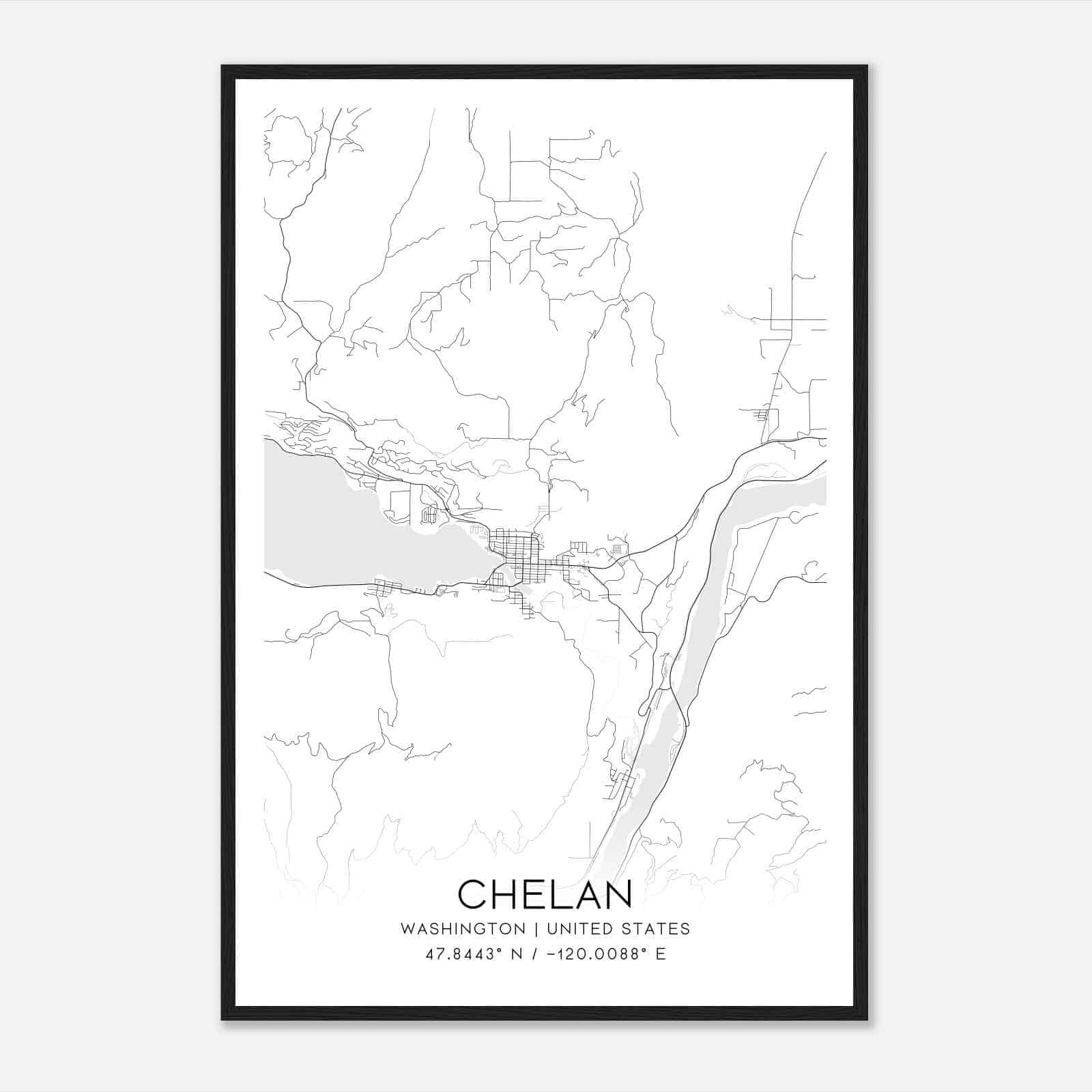 Chelan Washington Map Poster, Modern Home Decor Wall Art Print