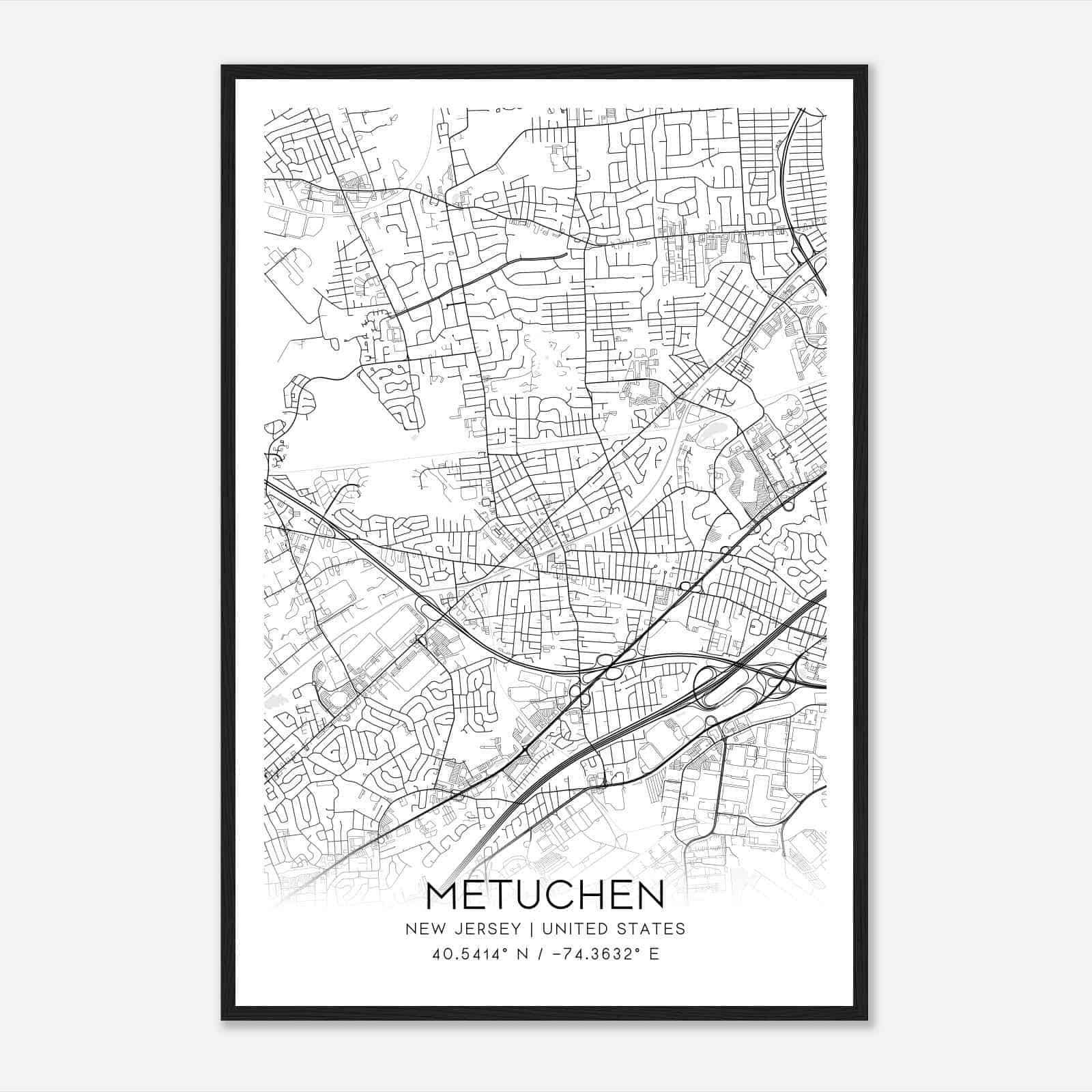 Metuchen New Jersey Map Poster, Modern Home Decor Wall Art Print