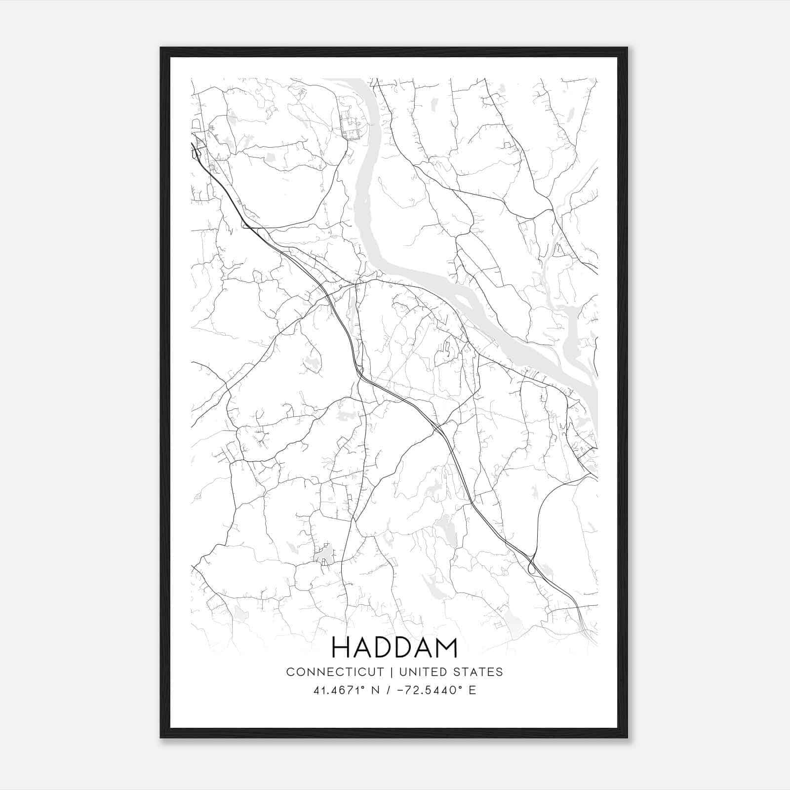 Haddam Connecticut Map Poster, Modern Home Decor Wall Art Print