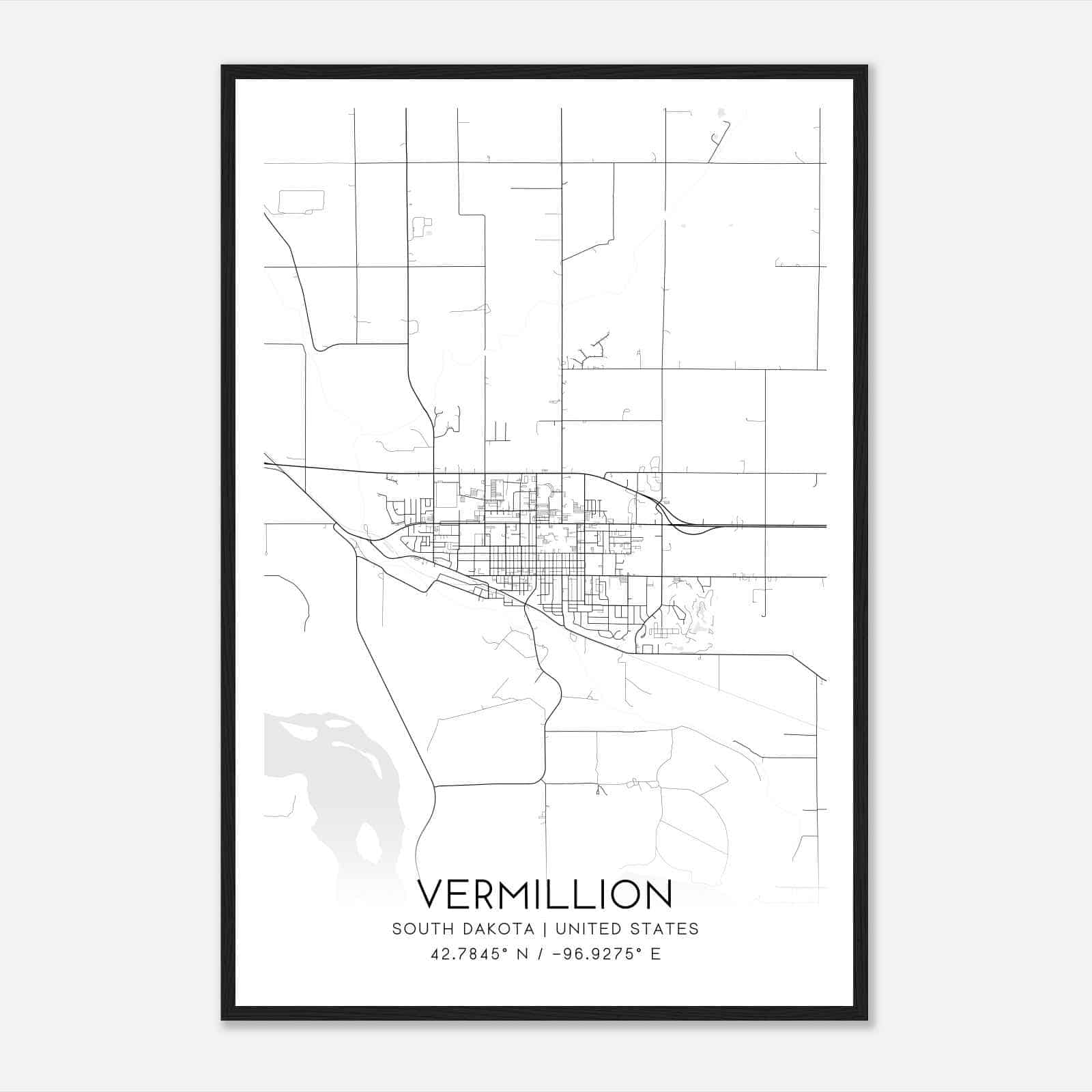 Vermillion South Dakota Map Poster, Modern Home Decor Wall Art Print