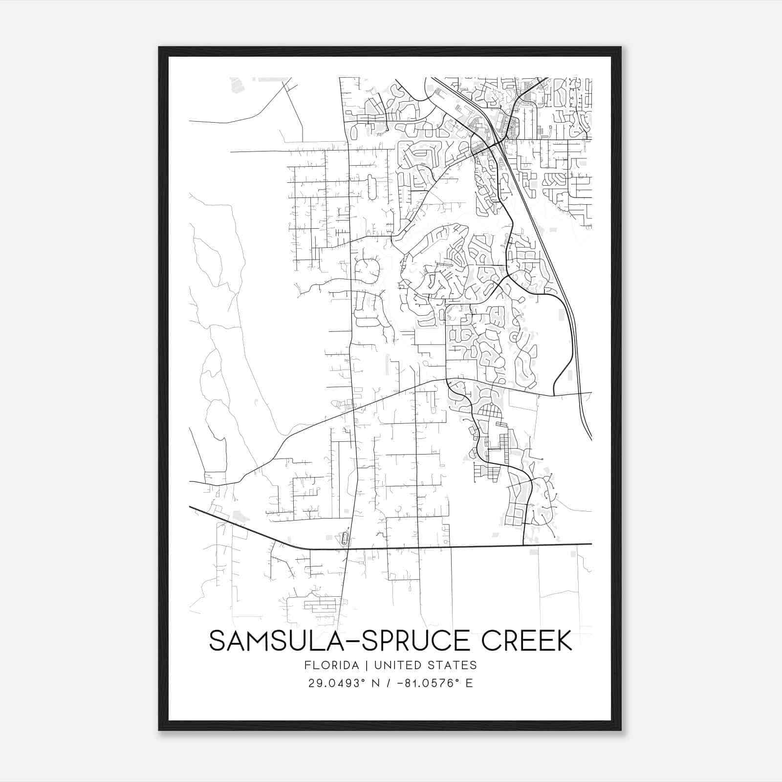 Samsula-Spruce Creek Florida Map Poster, Modern Home Decor Wall Art Print