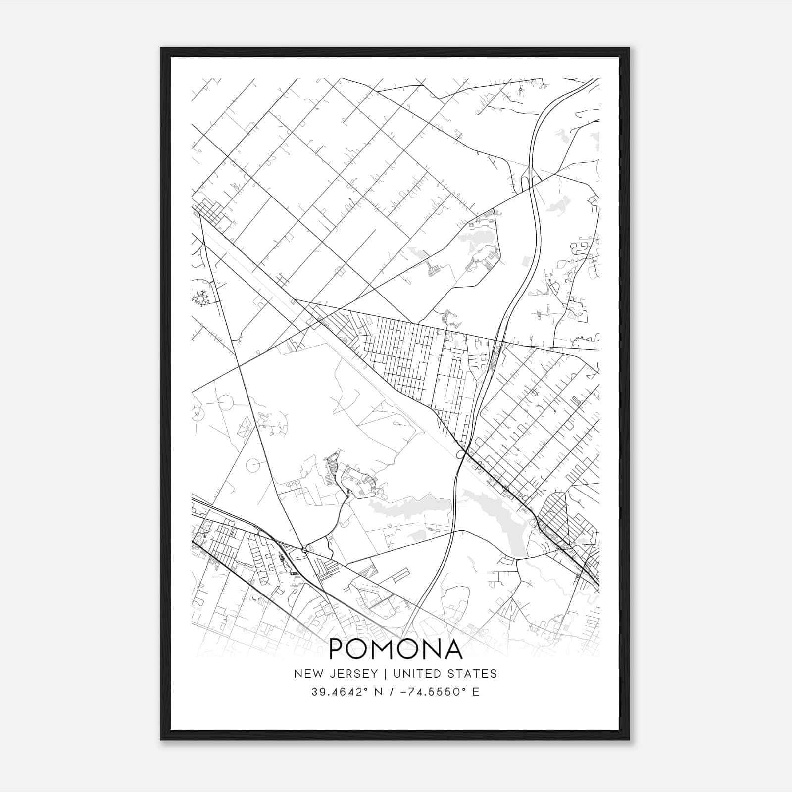 Pomona New Jersey Map Poster, Modern Home Decor Wall Art Print