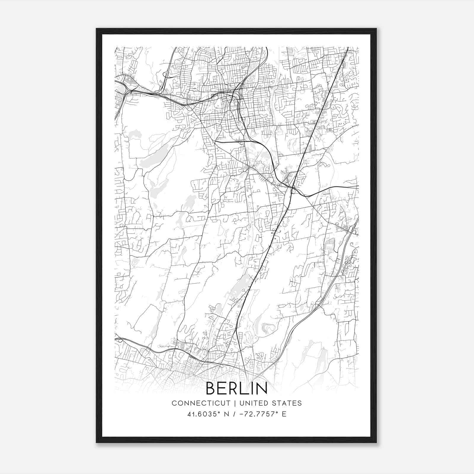 Berlin Connecticut Map Poster, Modern Home Decor Wall Art Print