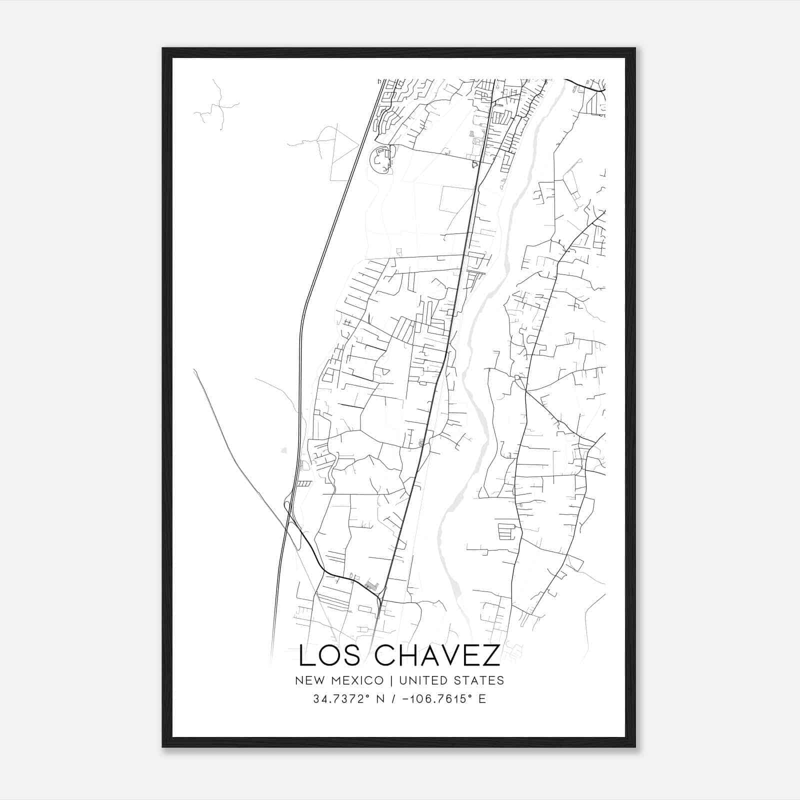 Los Chavez New Mexico Map Poster, Modern Home Decor Wall Art Print