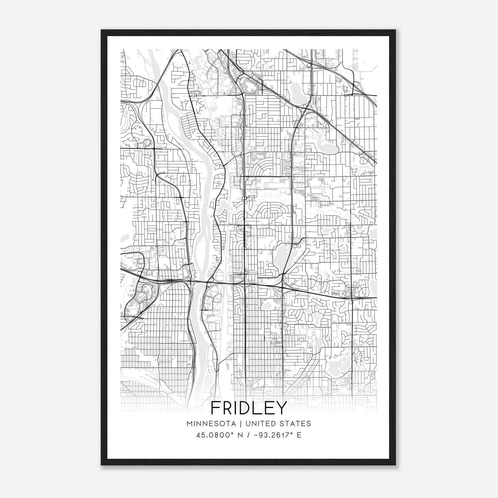 Fridley Minnesota Map Poster, Modern Home Decor Wall Art Print