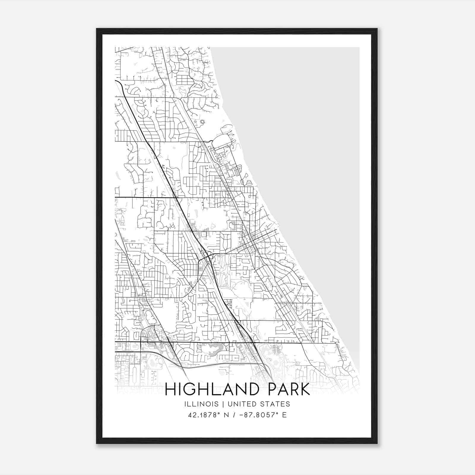Highland Park Illinois Map Poster, Modern Home Decor Wall Art Print