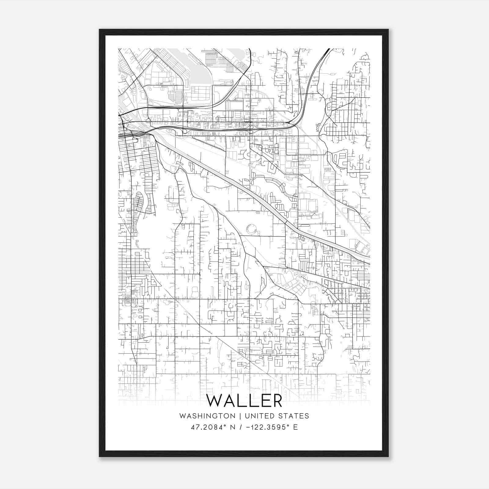 Waller Washington Map Poster, Modern Home Decor Wall Art Print