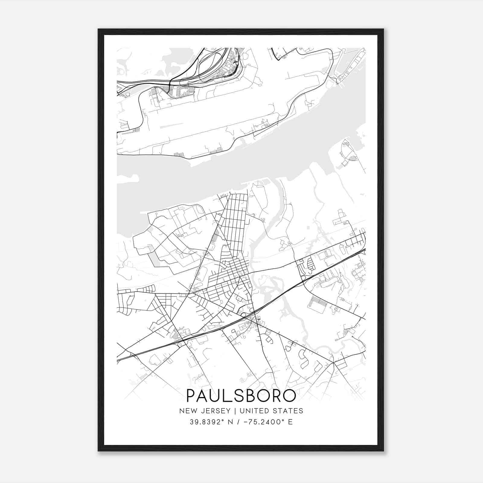 Paulsboro New Jersey Map Poster, Modern Home Decor Wall Art Print