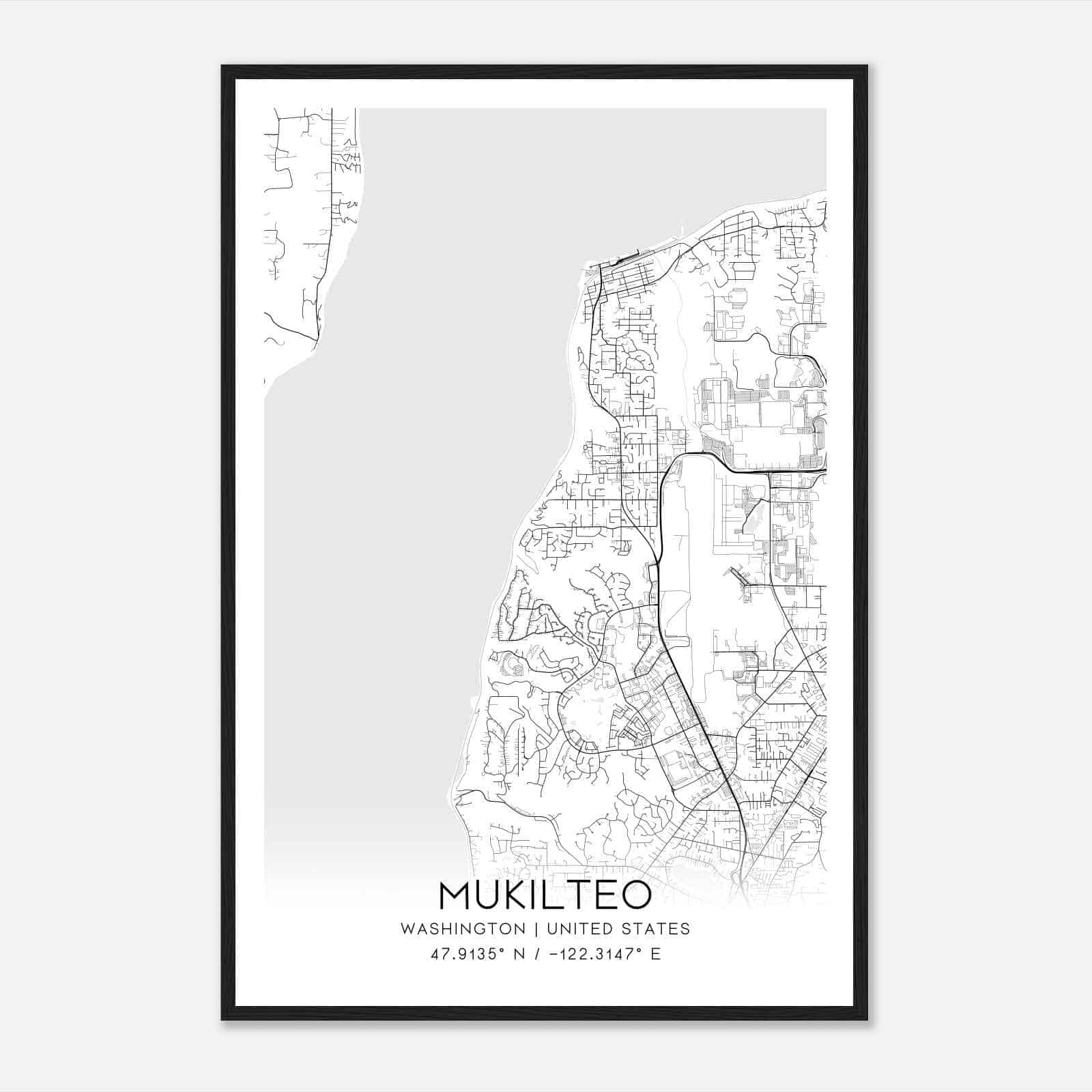 Mukilteo Washington Map Poster, Modern Home Decor Wall Art Print