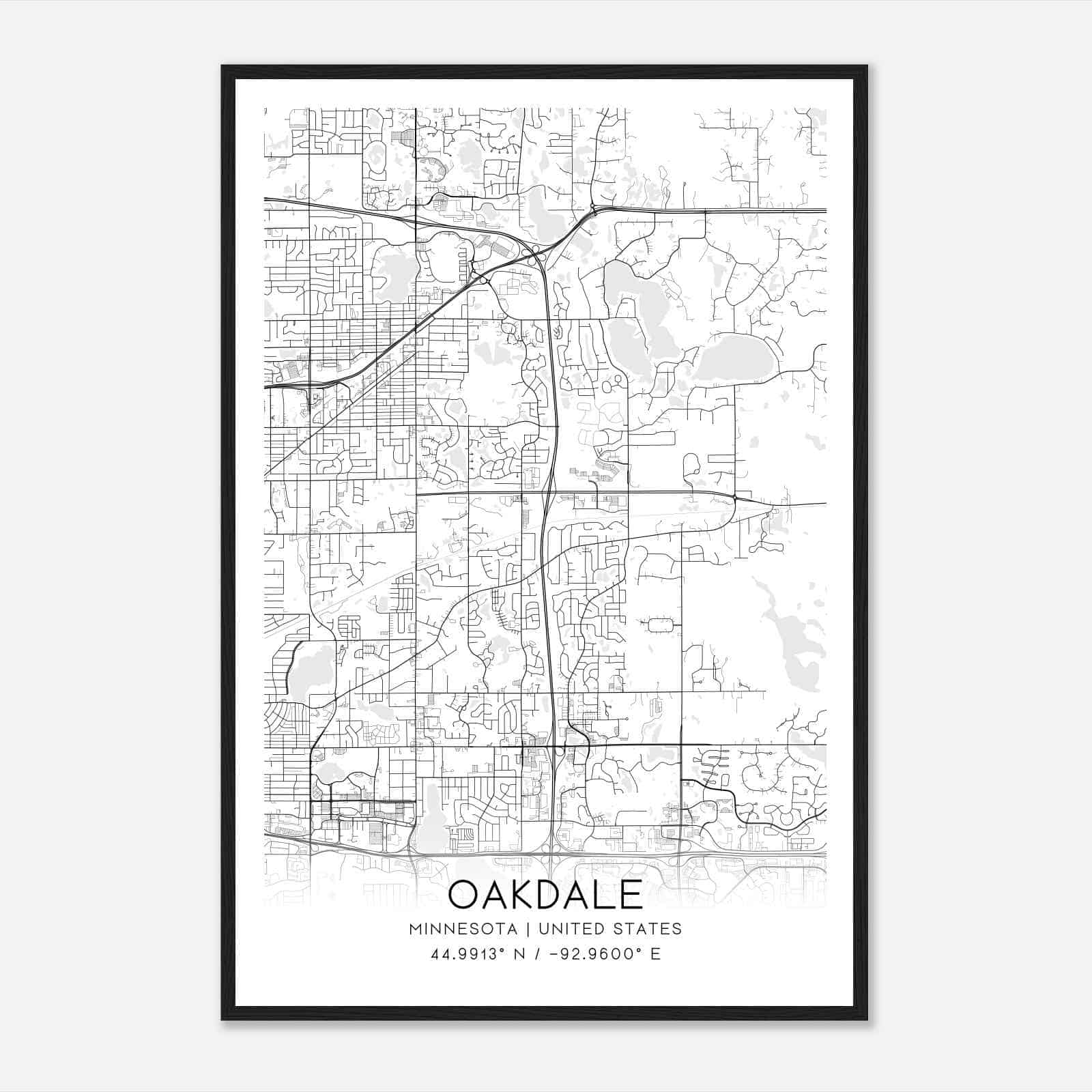 Oakdale Minnesota Map Poster, Modern Home Decor Wall Art Print