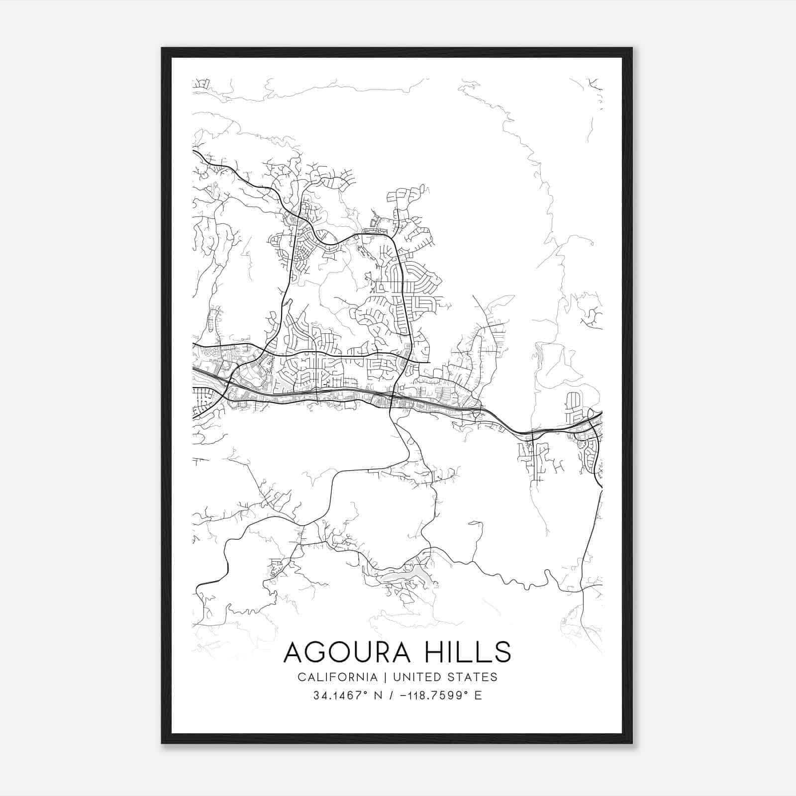 Agoura Hills California Map Poster, Modern Home Decor Wall Art Print