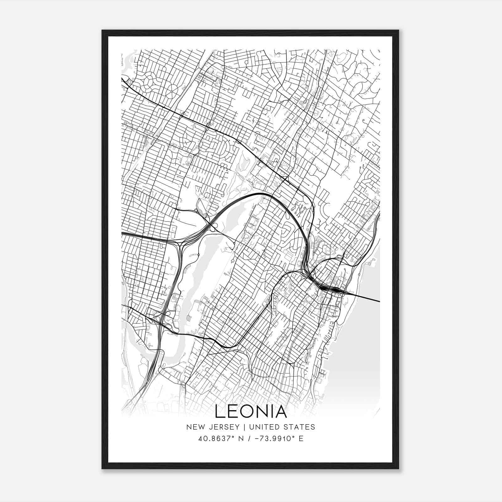 Leonia New Jersey Map Poster, Modern Home Decor Wall Art Print