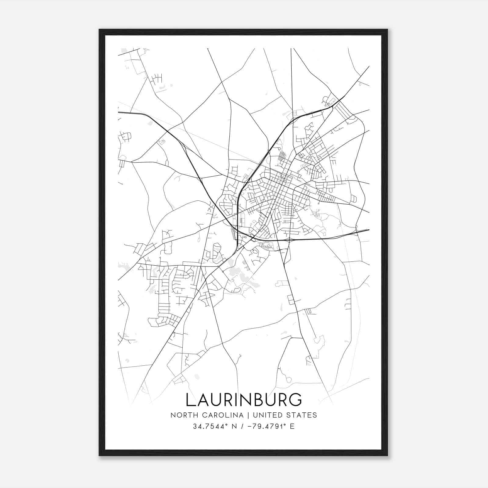 Laurinburg North Carolina Map Poster, Modern Home Decor Wall Art Print