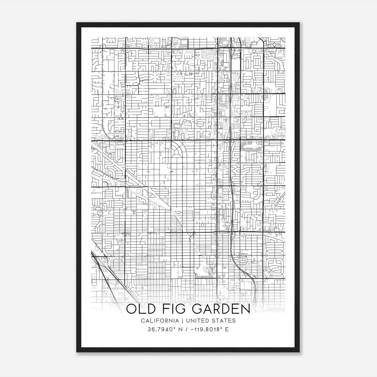 Old Fig Garden California Map Poster, Modern Home Decor Wall Art Print