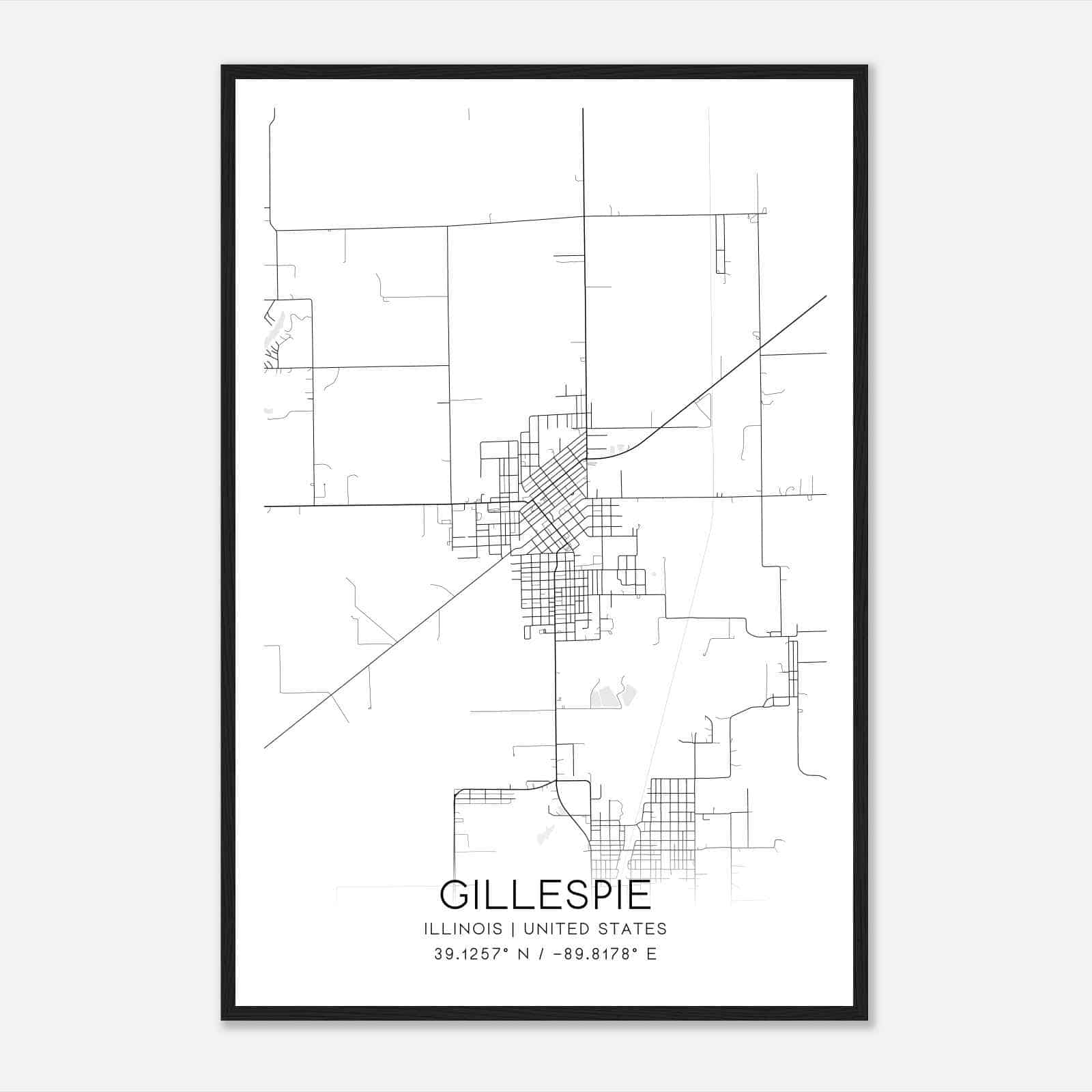 Gillespie Illinois Map Poster, Modern Home Decor Wall Art Print