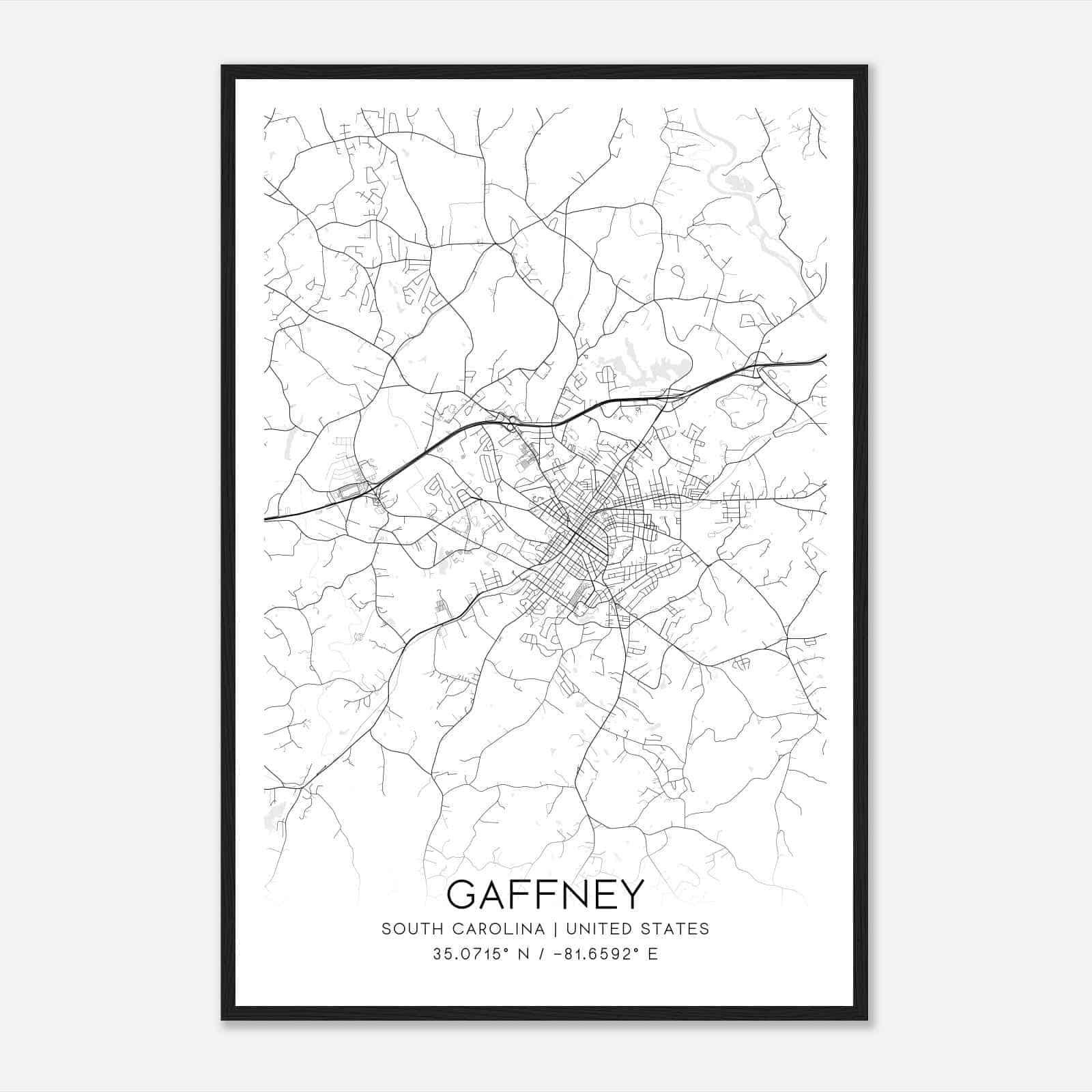 Gaffney South Carolina Map Poster, Modern Home Decor Wall Art Print