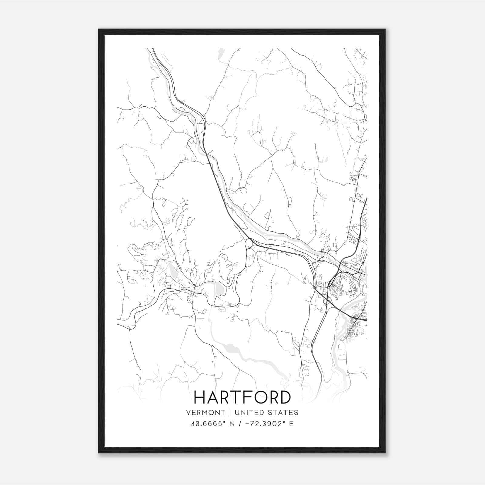 Hartford Vermont Map Poster, Modern Home Decor Wall Art Print