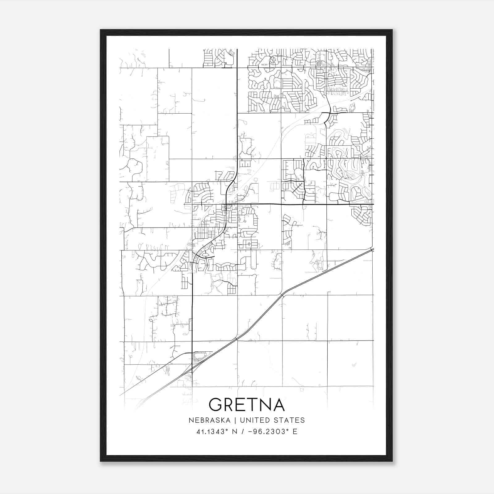 Gretna Nebraska Map Poster, Modern Home Decor Wall Art Print