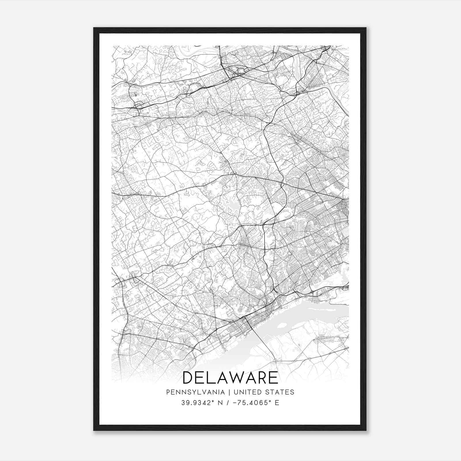 Delaware Pennsylvania Map Poster, Modern Home Decor Wall Art Print
