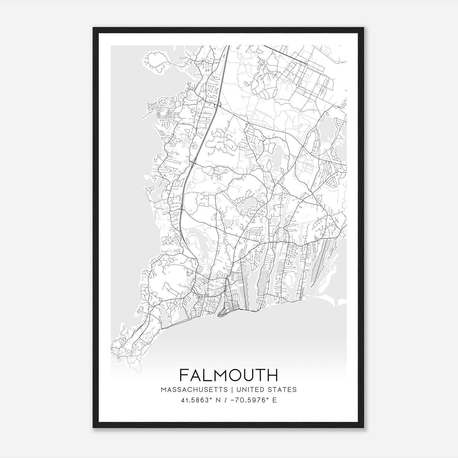 Falmouth Massachusetts Map Poster, Modern Home Decor Wall Art Print