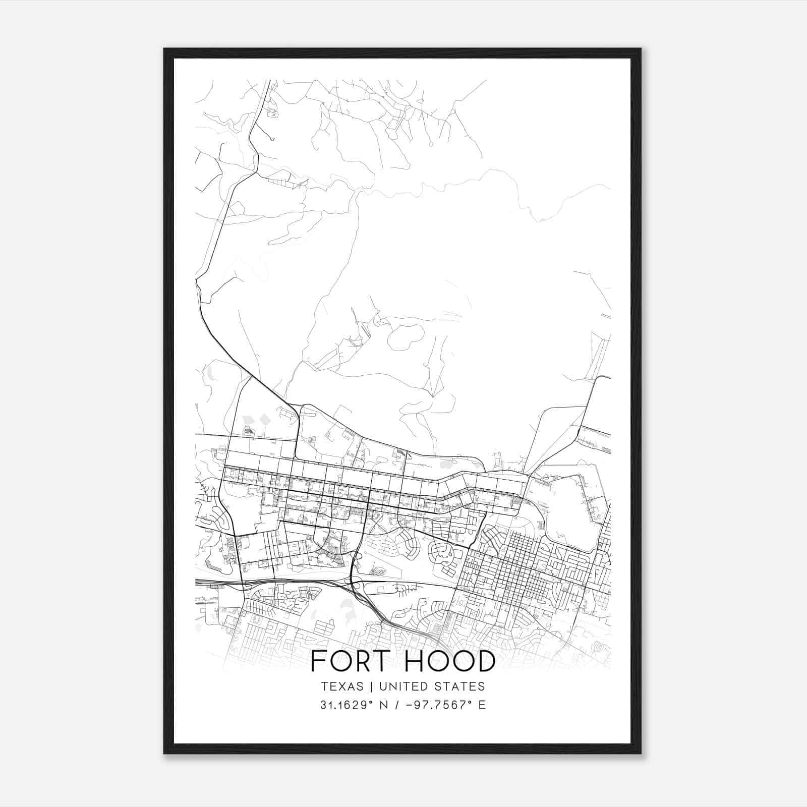 Fort Hood Texas Map Poster, Modern Home Decor Wall Art Print