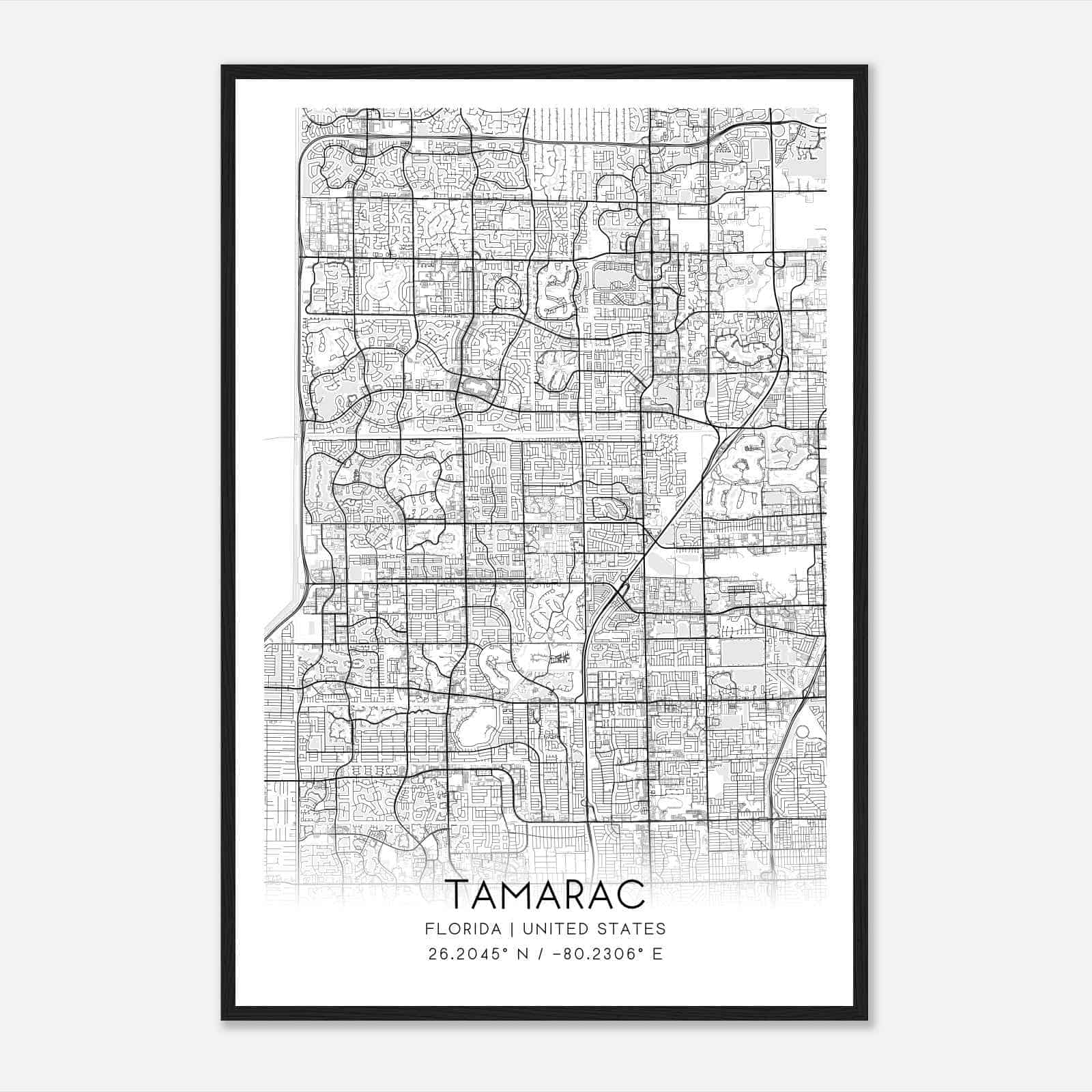 Tamarac Florida Map Poster, Modern Home Decor Wall Art Print