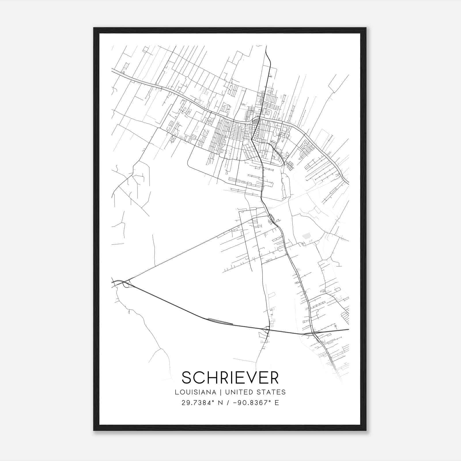 Schriever Louisiana Map Poster, Modern Home Decor Wall Art Print