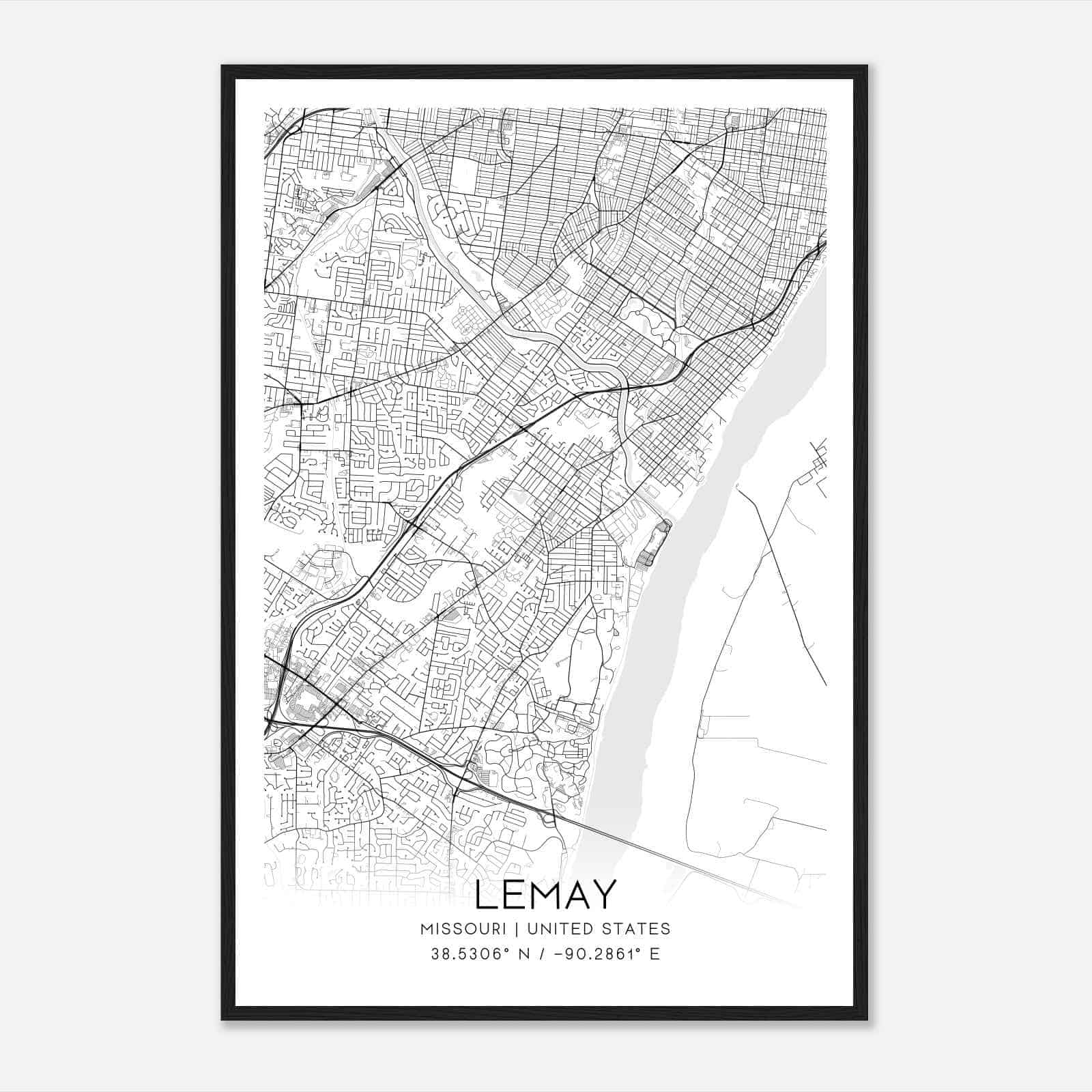 Lemay Missouri Map Poster, Modern Home Decor Wall Art Print