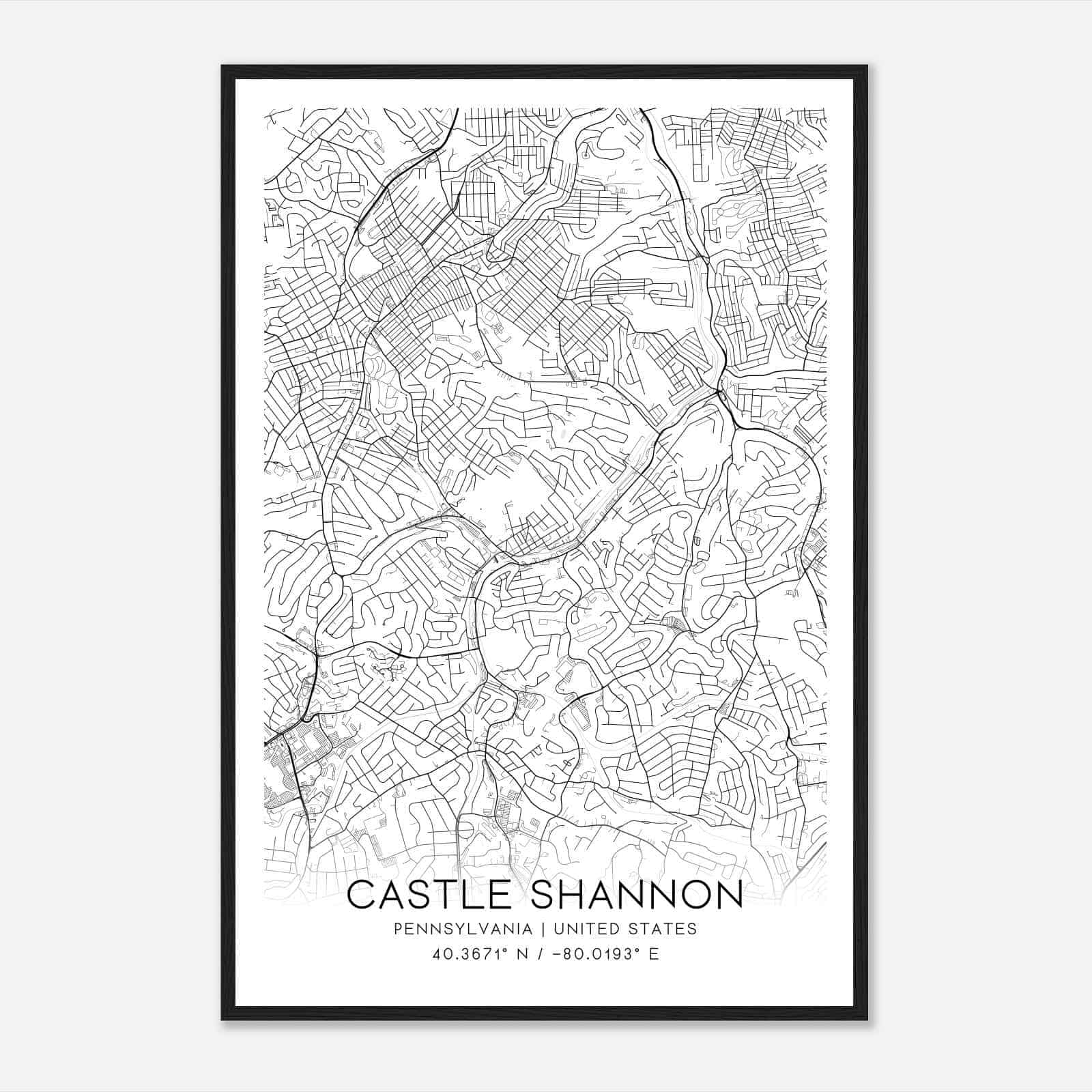 Castle Shannon Pennsylvania Map Poster, Modern Home Decor Wall Art Print