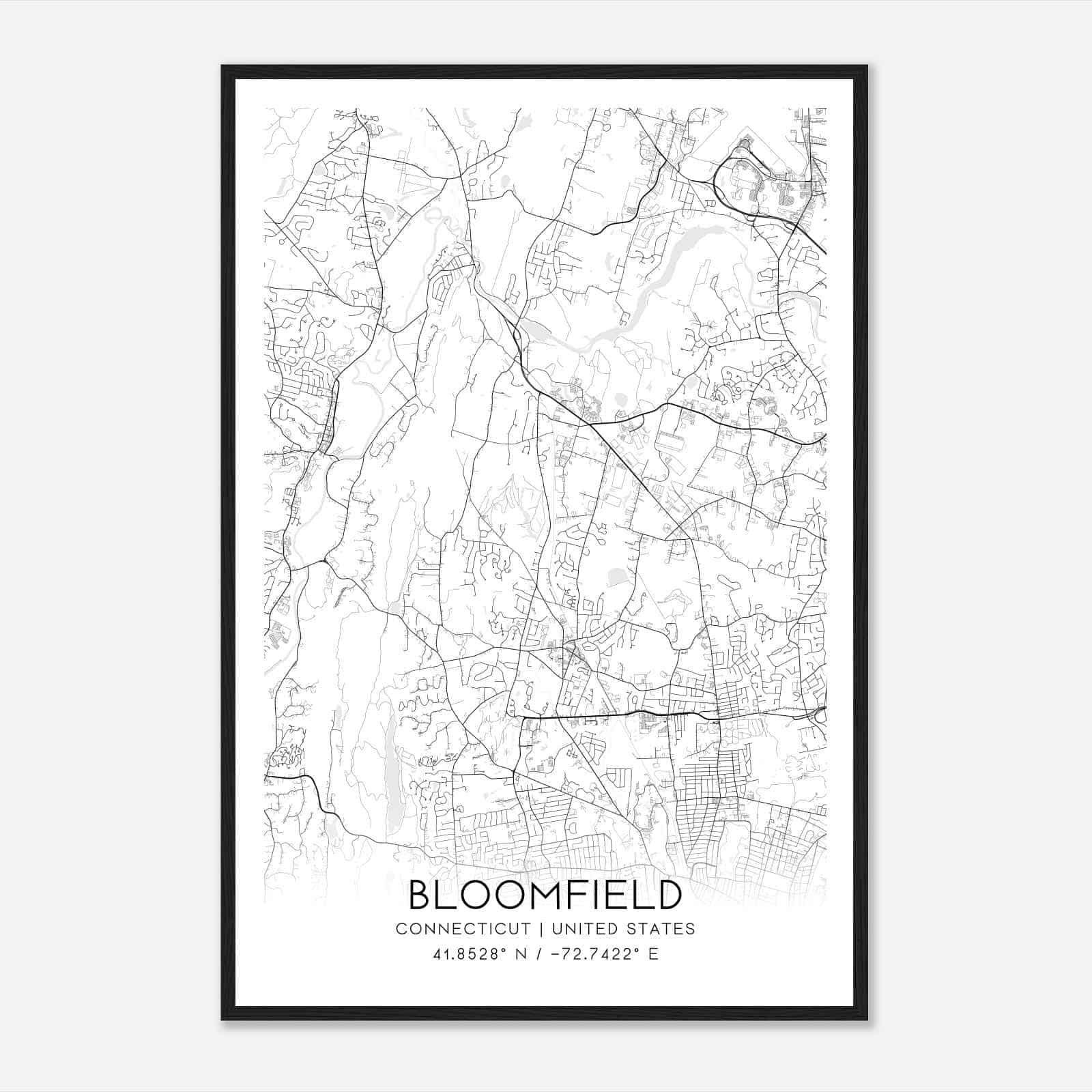 Bloomfield Connecticut Map Poster, Modern Home Decor Wall Art Print