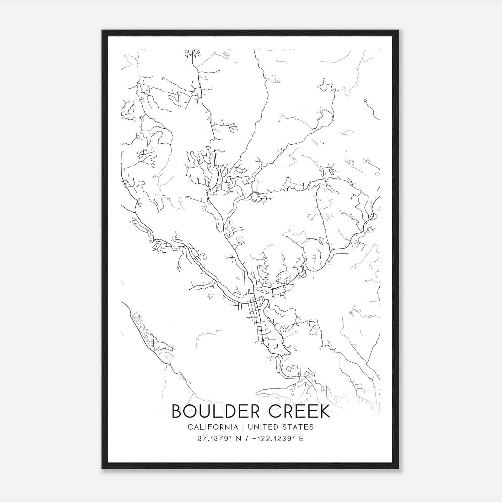 Boulder Creek California Map Poster, Modern Home Decor Wall Art Print