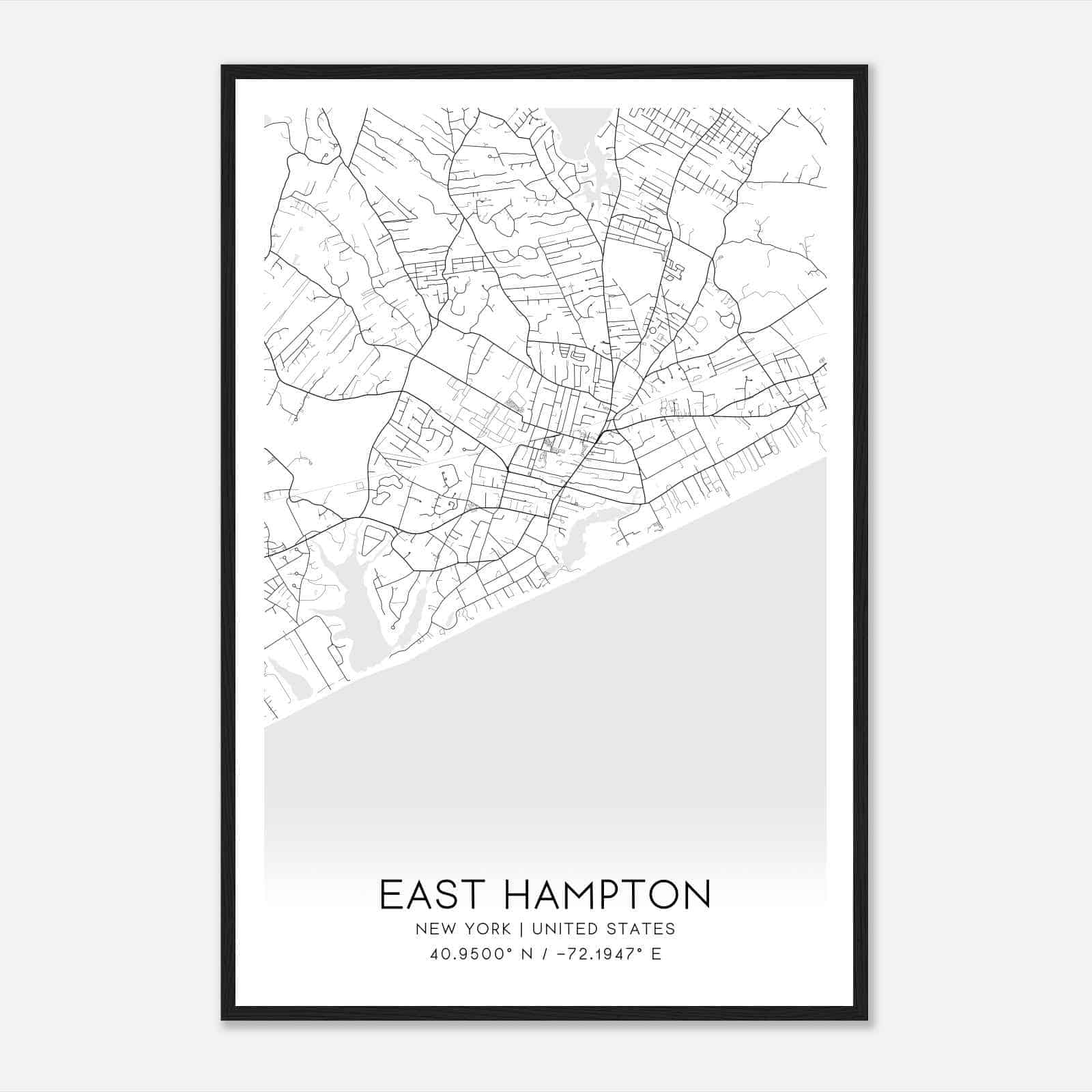East Hampton New York Map Poster, Modern Home Decor Wall Art Print