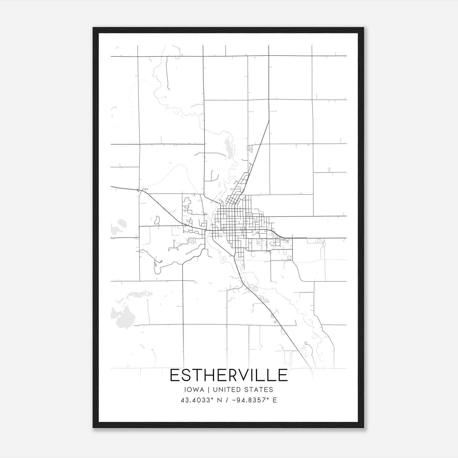 Estherville Iowa Map Poster, Modern Home Decor Wall Art Print