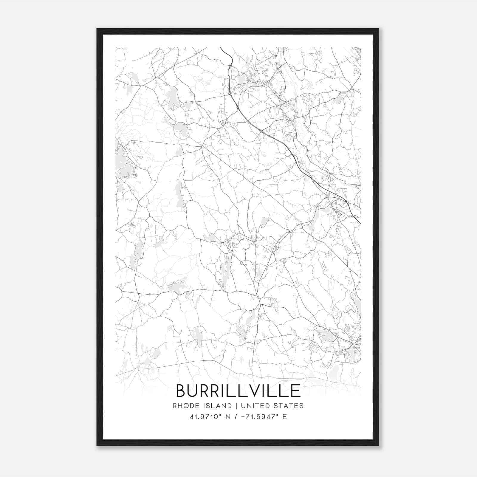 Burrillville Rhode Island Map Poster, Modern Home Decor Wall Art Print