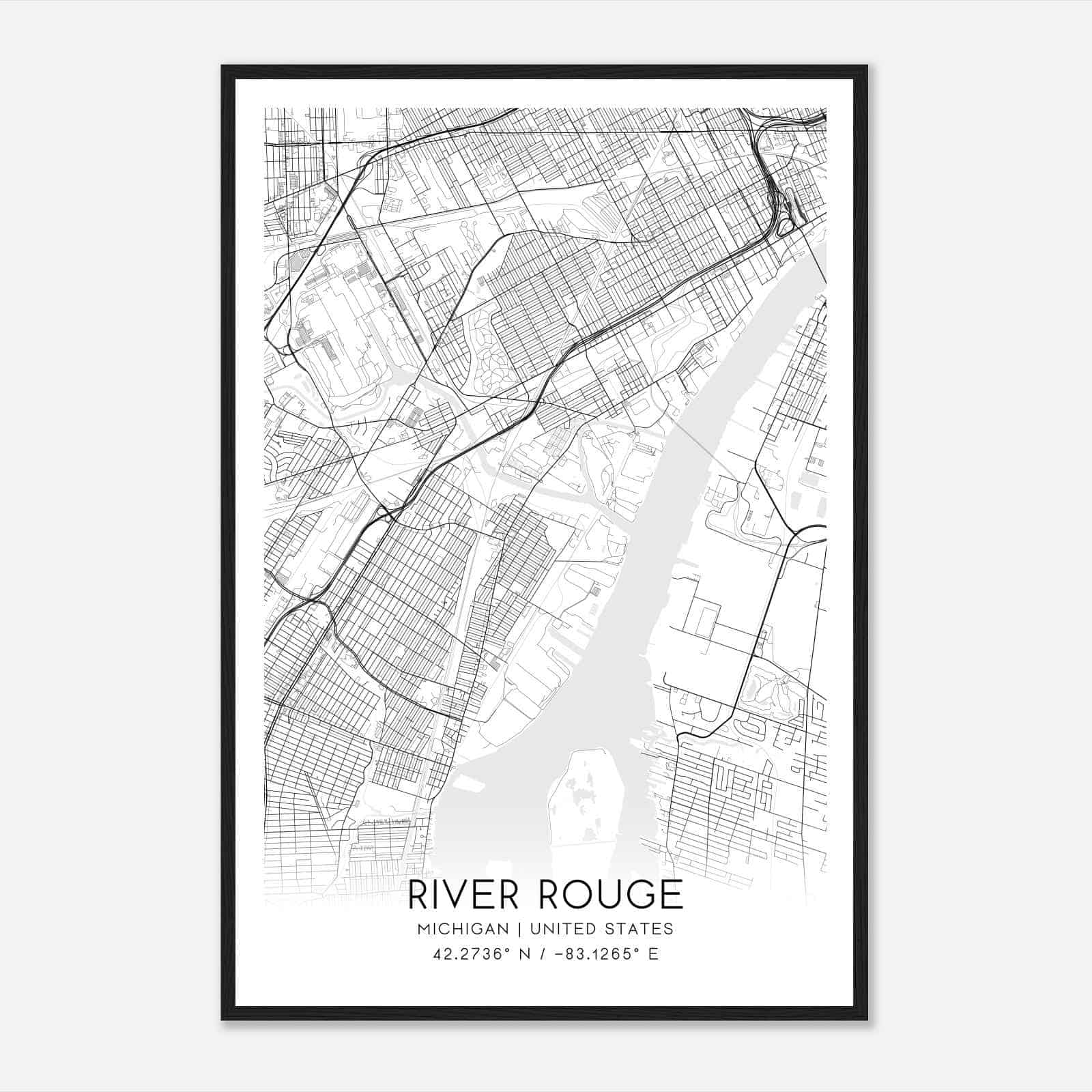 River Rouge Michigan Map Poster, Modern Home Decor Wall Art Print