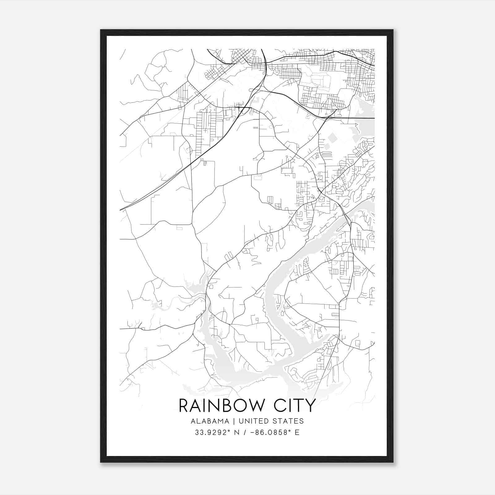 Rainbow City Alabama Map Poster, Modern Home Decor Wall Art Print