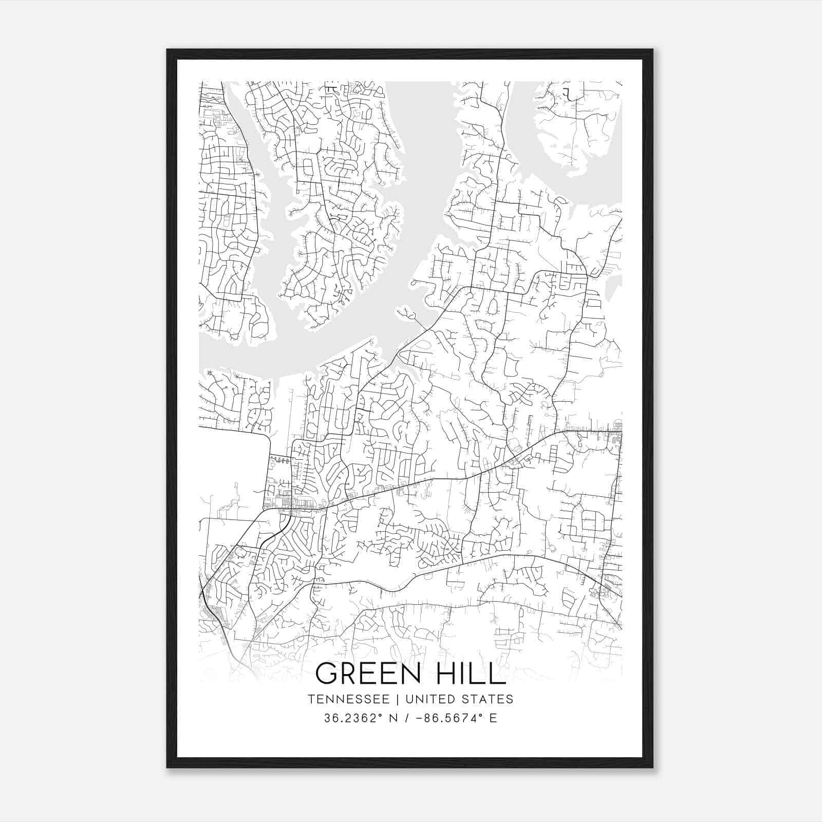 Green Hill Tennessee Map Poster, Modern Home Decor Wall Art Print