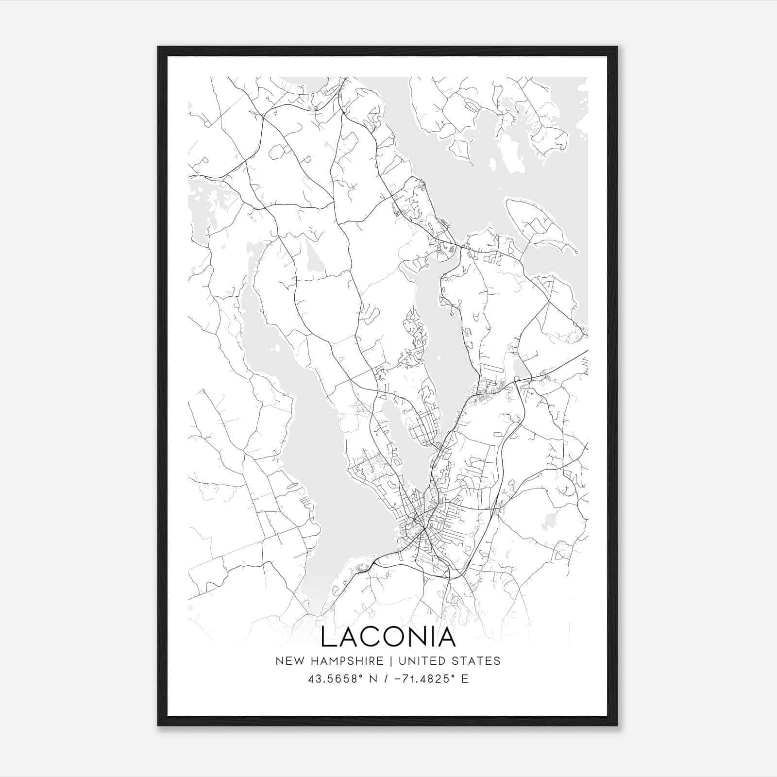 Laconia New Hampshire Map Poster, Modern Home Decor Wall Art Print