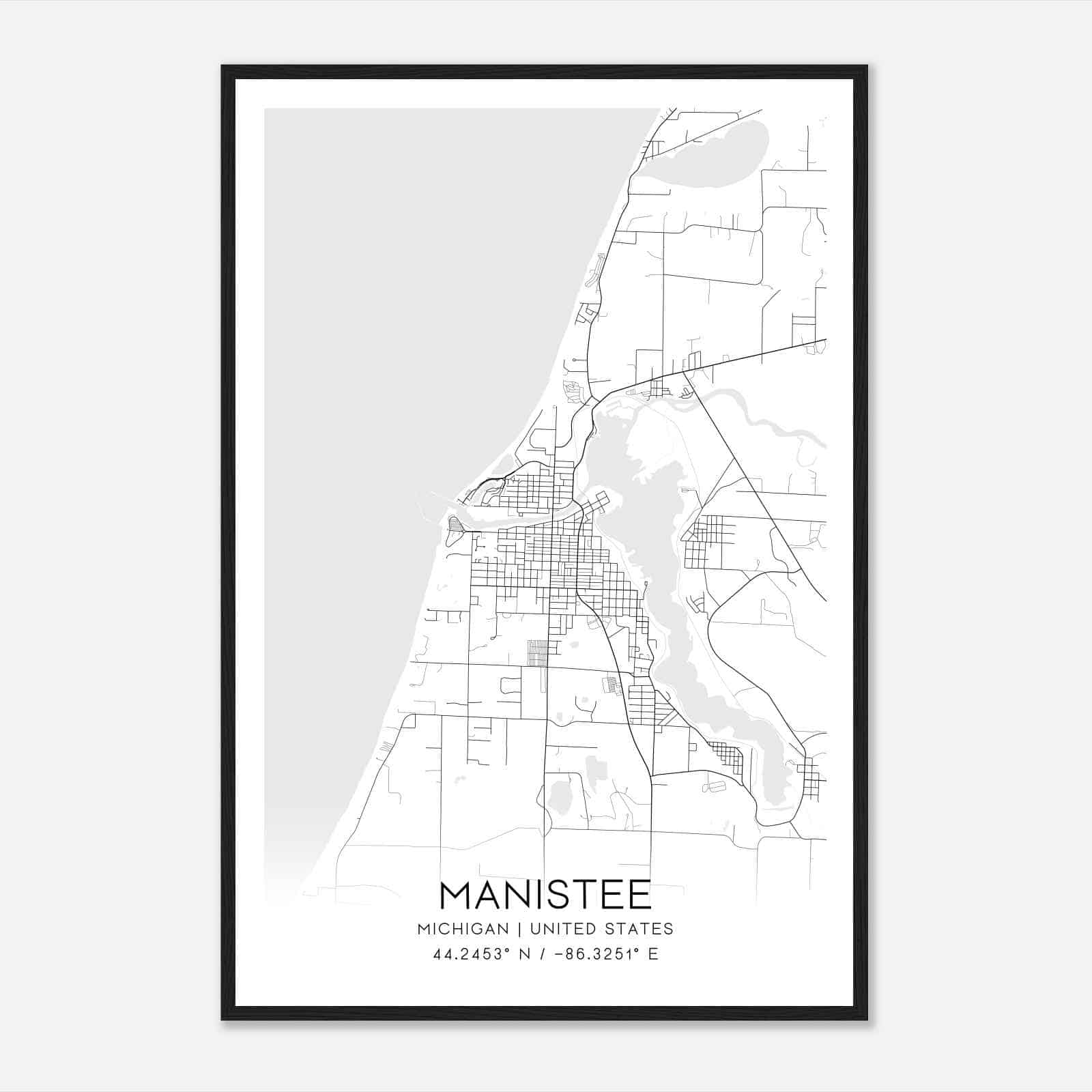 Manistee Michigan Map Poster, Modern Home Decor Wall Art Print