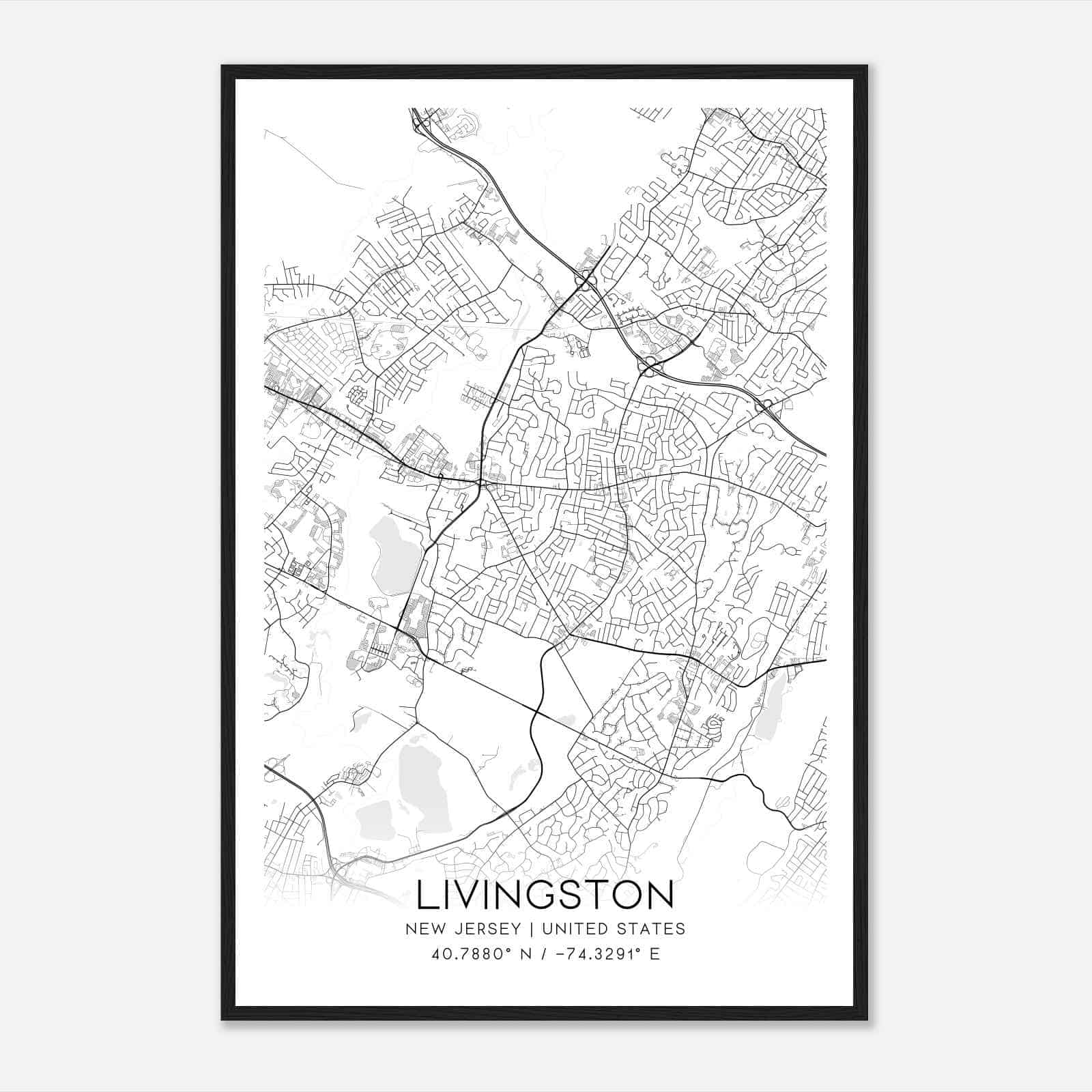 Livingston New Jersey Map Poster, Modern Home Decor Wall Art Print