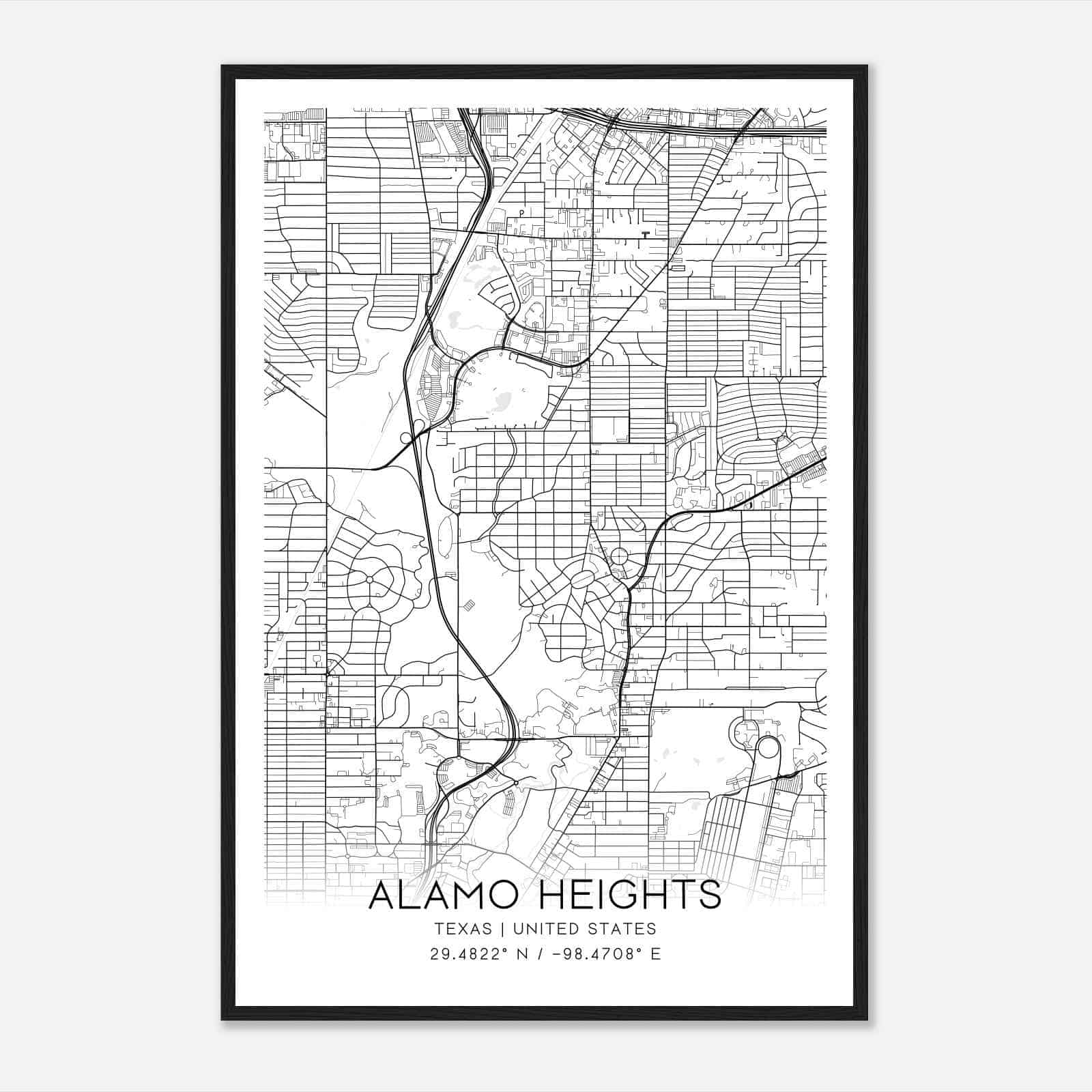 Alamo Heights Texas Map Poster, Modern Home Decor Wall Art Print