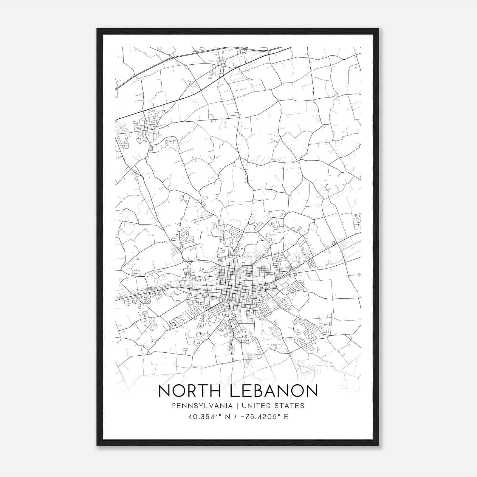 North Lebanon Pennsylvania Map Poster, Modern Home Decor Wall Art Print