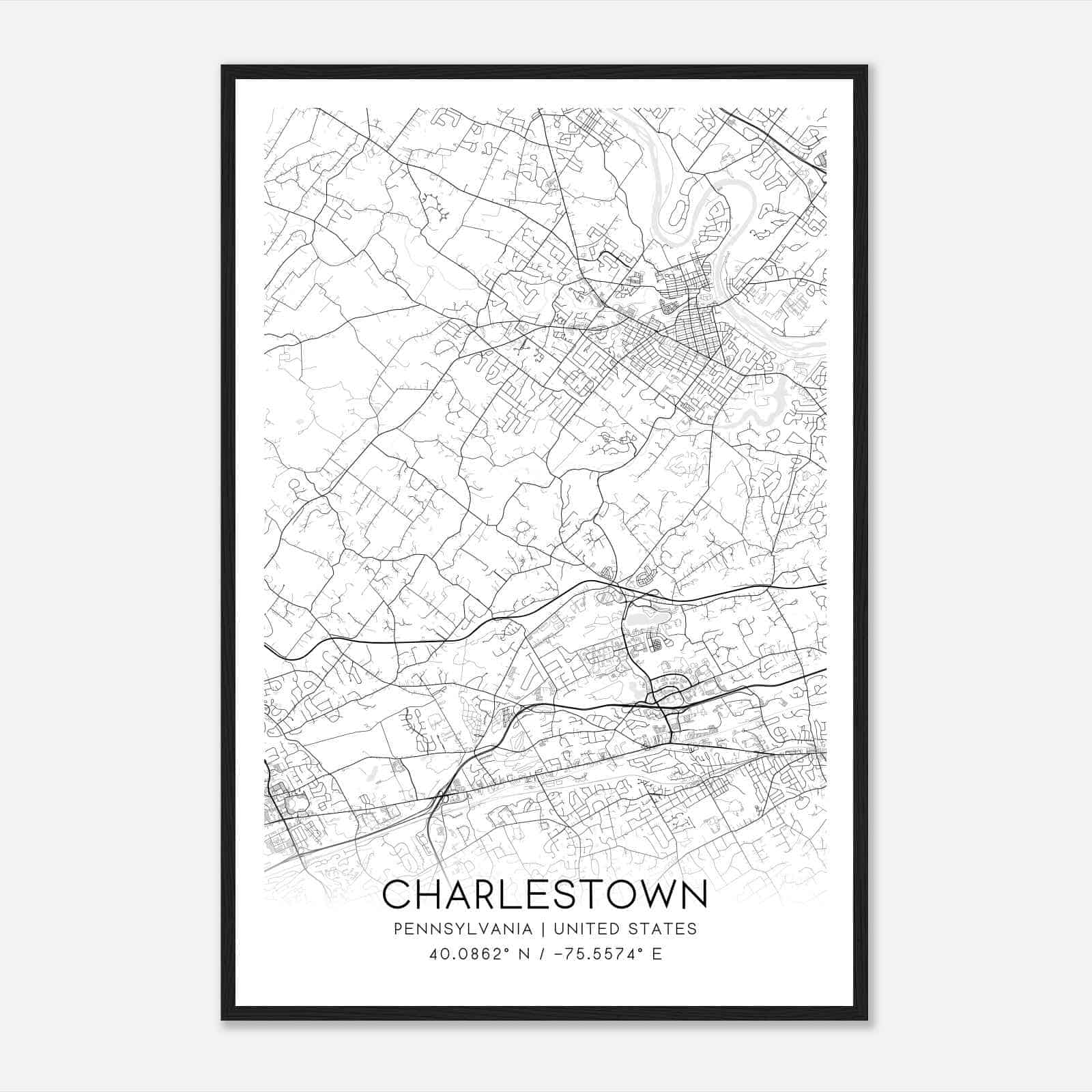 Charlestown Pennsylvania Map Poster, Modern Home Decor Wall Art Print