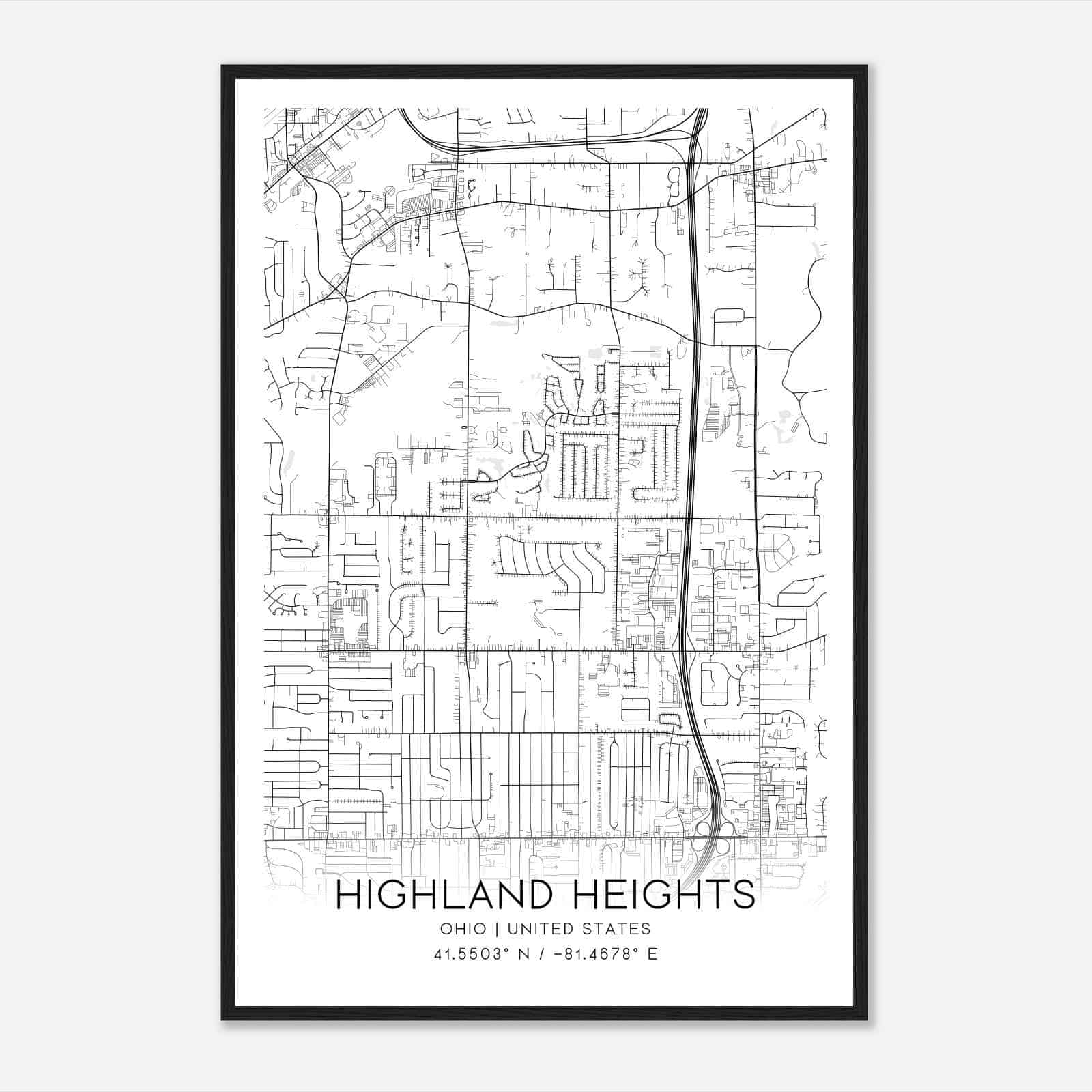 Highland Heights Ohio Map Poster, Modern Home Decor Wall Art Print