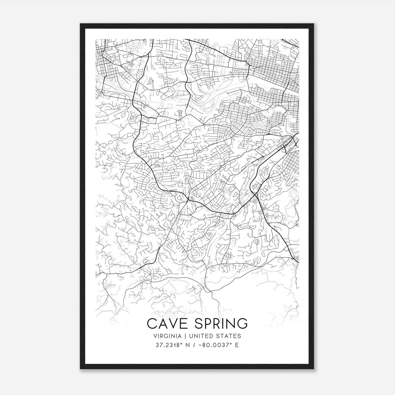Cave Spring Virginia Map Poster, Modern Home Decor Wall Art Print