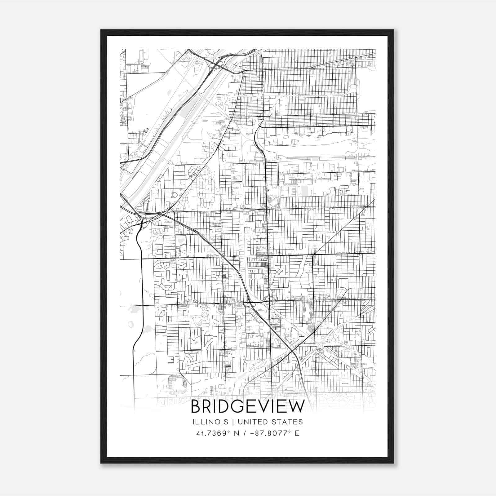 Bridgeview Illinois Map Poster, Modern Home Decor Wall Art Print