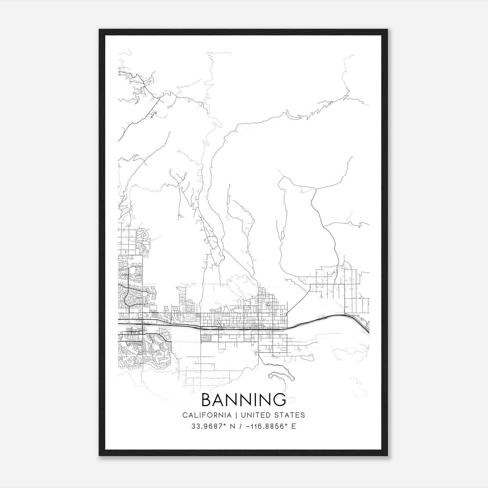 Banning California Map Poster, Modern Home Decor Wall Art Print