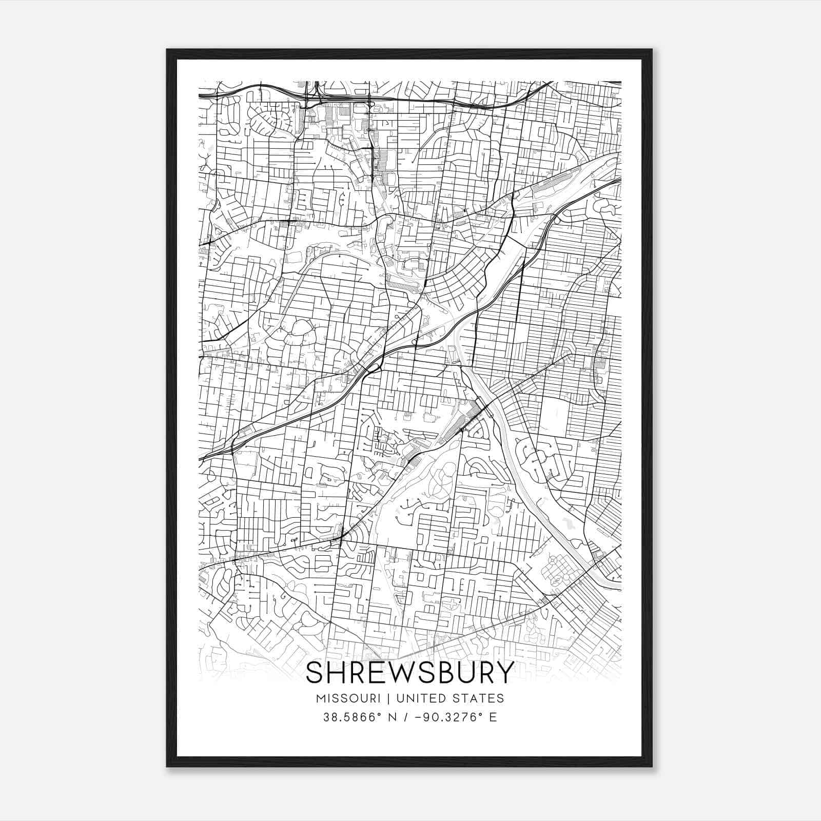 Shrewsbury Missouri Map Poster, Modern Home Decor Wall Art Print