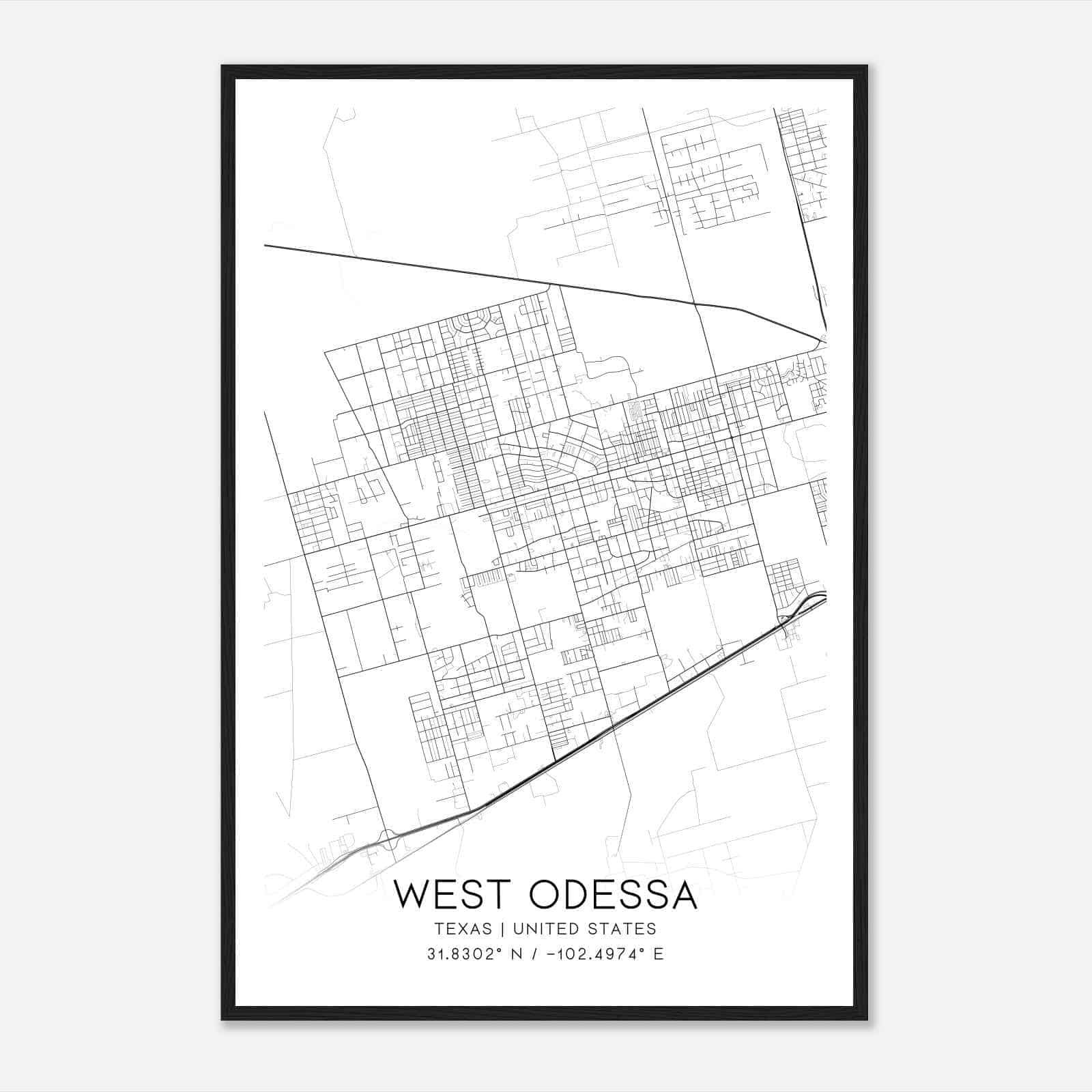 West Odessa Texas Map Poster, Modern Home Decor Wall Art Print