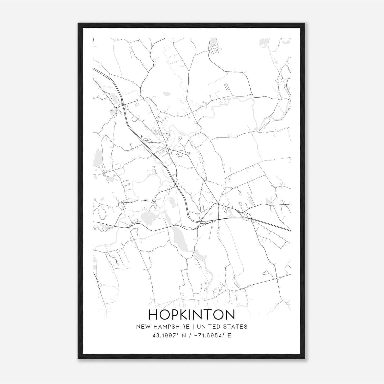 Hopkinton New Hampshire Map Poster, Modern Home Decor Wall Art Print